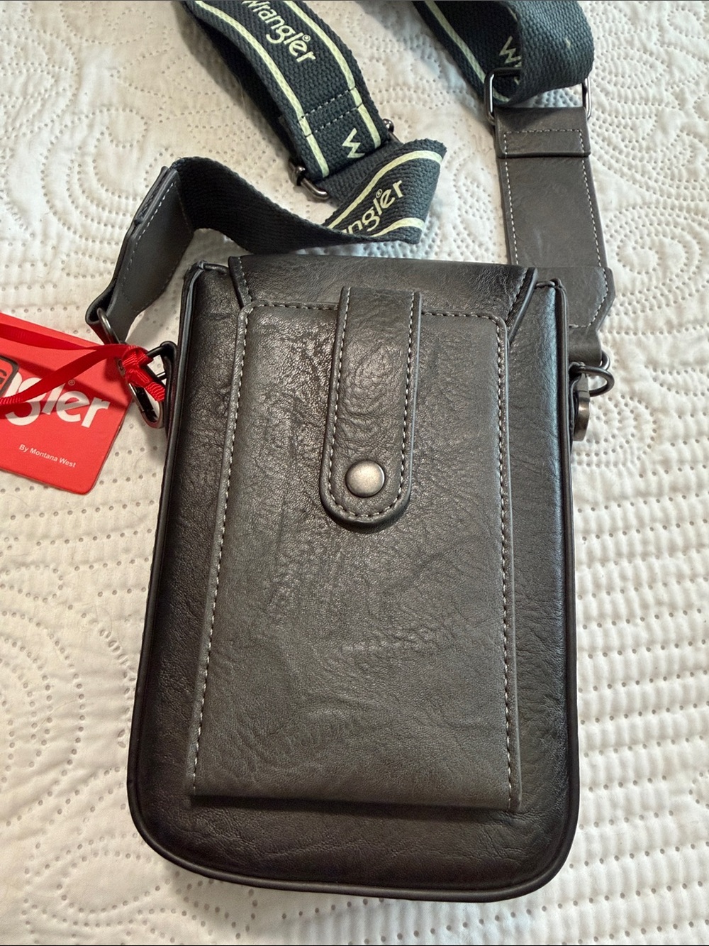 Wrangler Black Crossbody Phone Pouch with Branded Strap - Picture 2 of 5